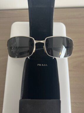 Prada SPR 59E Silver Metal Rectangular Sunglasses Made in Italy
